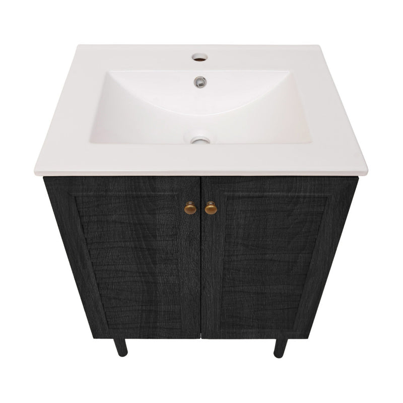 Bron 24" Freestanding Bathroom Vanity in Black Oak with Sink Top