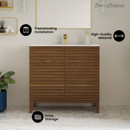 Cascade 30" Freestanding Bathroom Vanity in Brown Oak with Sink Top