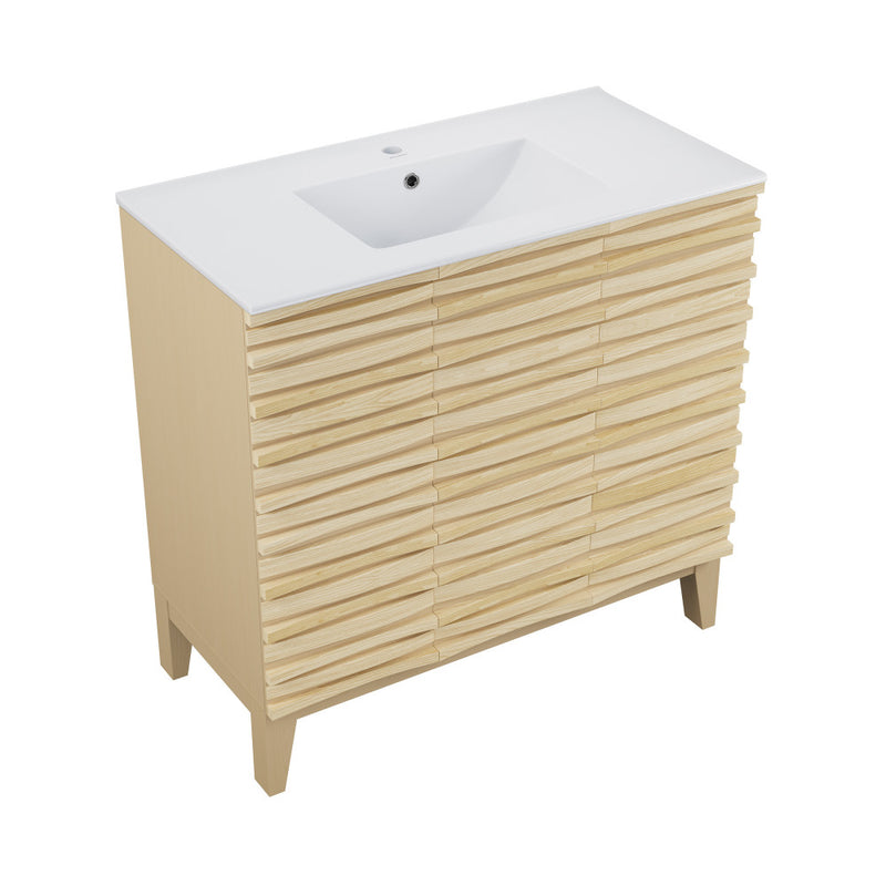 Cascade 36" Freestanding Bathroom Vanity in Natural oak with Sink Top