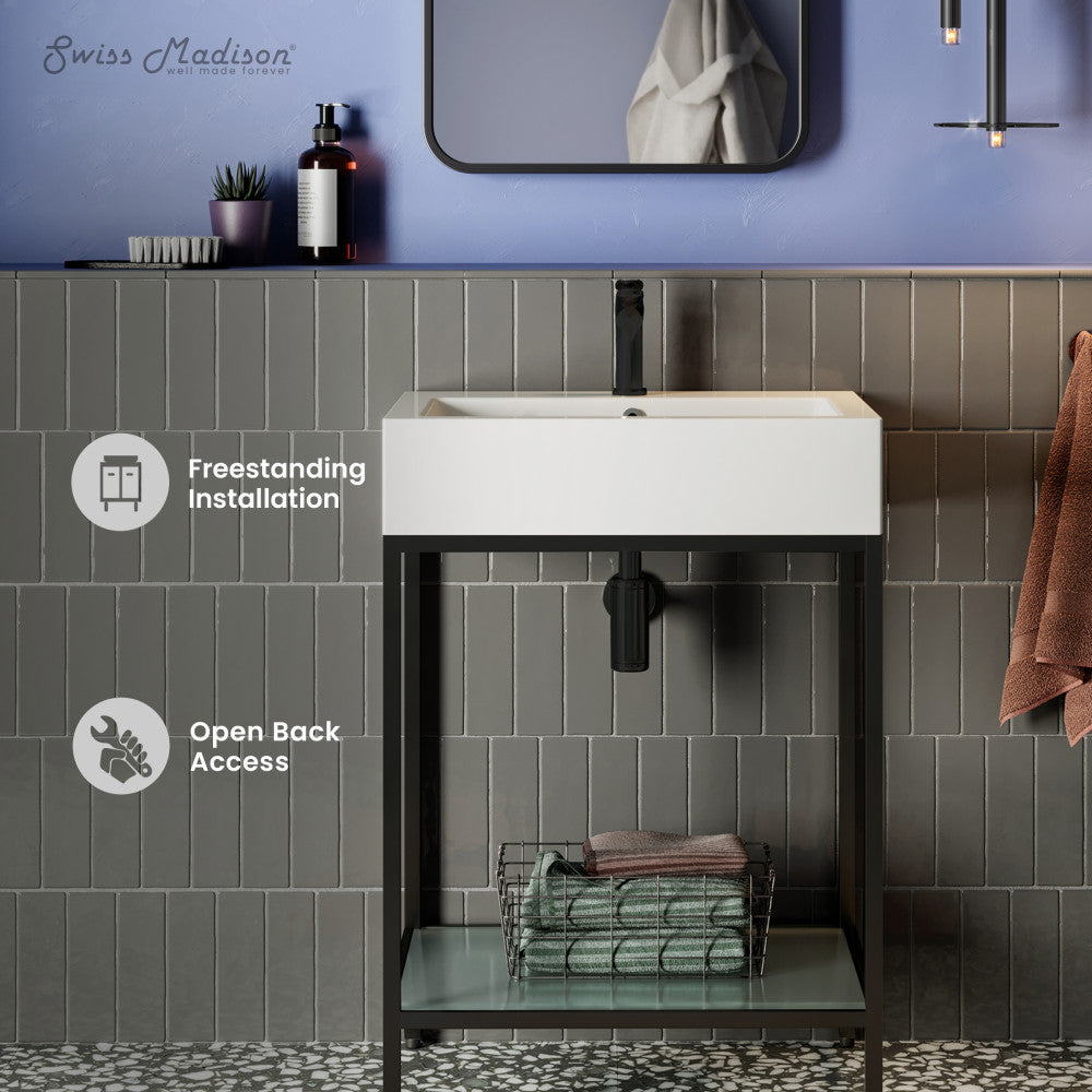 Pierre 24" Open Shelf Black Frame Freestanding Bathroom Vanity with Sink Top