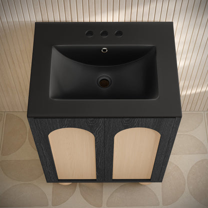 Plaisir II 24" Freestanding Bathroom Vanity in Black Oak with Black 3-Hole Centerset Sink Top