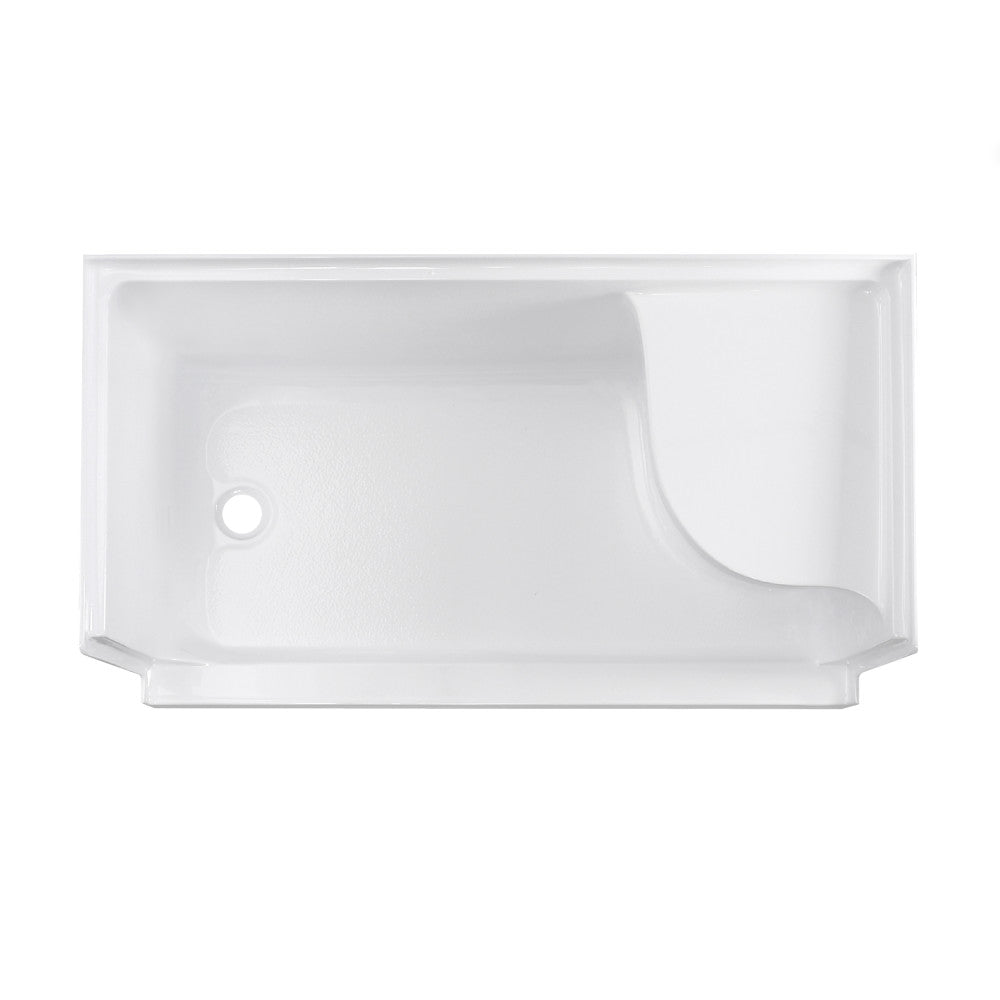 Aquatique 60" x 32" Single Threshold Shower Base With Left Hand Drain and Integral Right Hand Seat in White