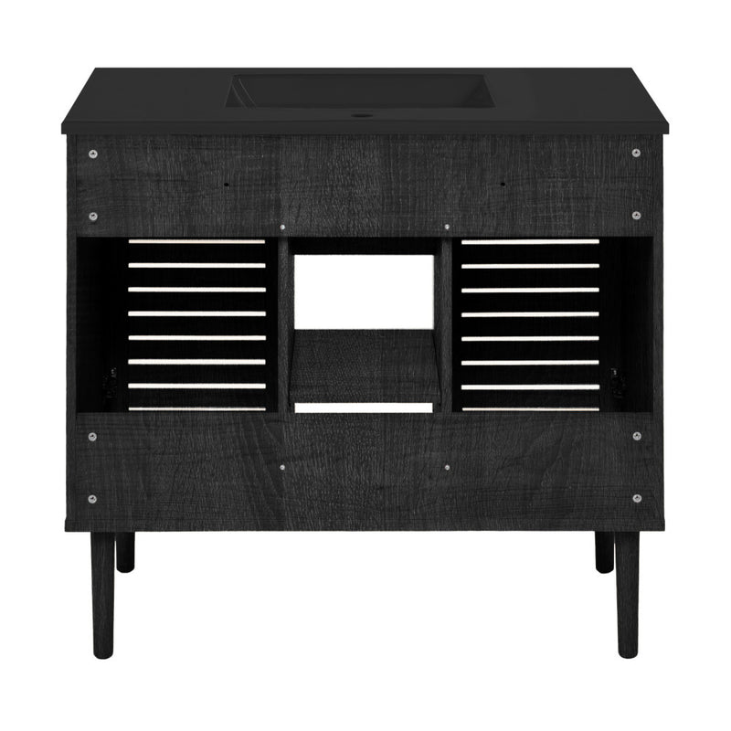 Bron 36" Freestanding Bathroom Vanity in Black Oak with Black Sink Top