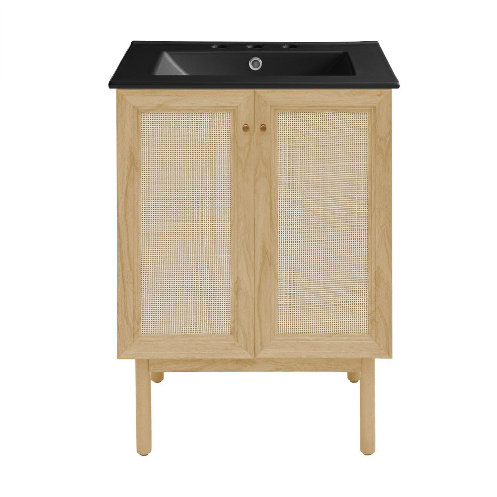Classe 24" Freestanding Bathroom Vanity in Natural Oak with Black 3-Hole Centerset Sink Top