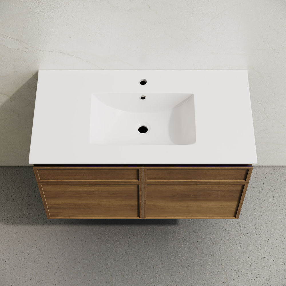 St. Tropez 36" Wall-Mounted Bathroom Vanity in Brown Oak with Sink Top