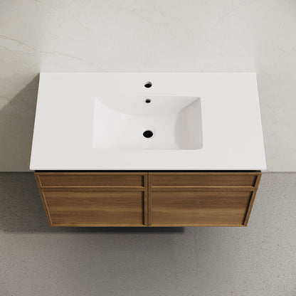 St. Tropez 36" Wall-Mounted Bathroom Vanity in Brown Oak with Sink Top