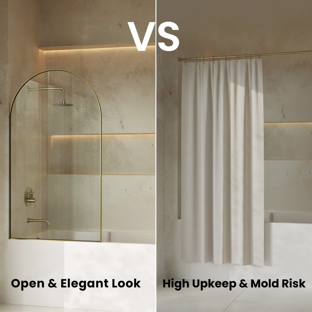 Porte 34 x 58 Framed Fixed 3/8 in. (10mm) Clear Tempered Glass Tub Door with Brushed Gold Frame