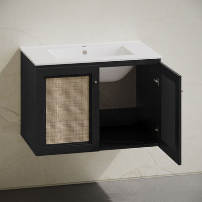Classe 30" Wall-Mounted Bathroom Vanity in Black Oak with Single Faucet Hole Vanity Top