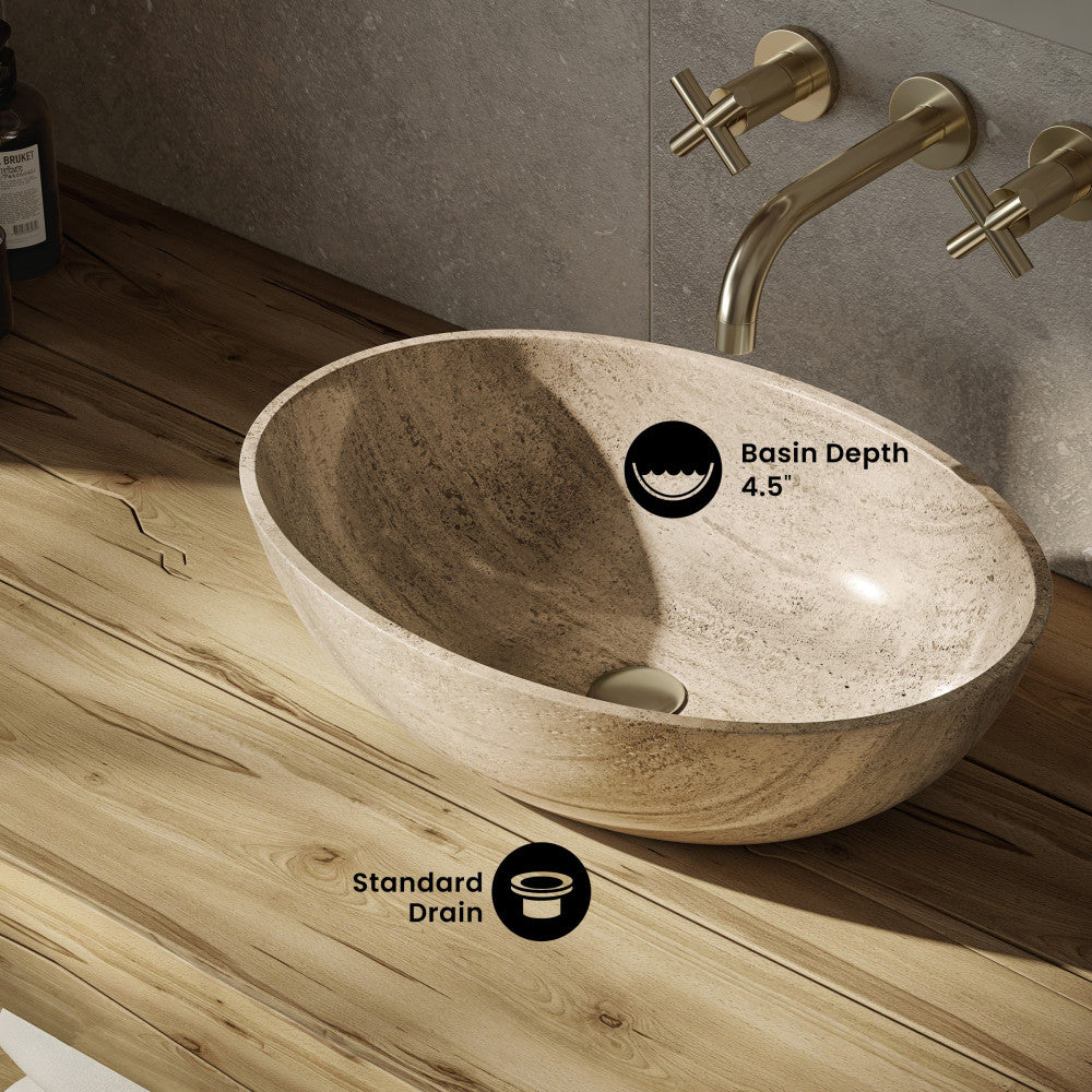 Ivy 20" Natural Marble Oval Vessel Sink in Polished Travertine