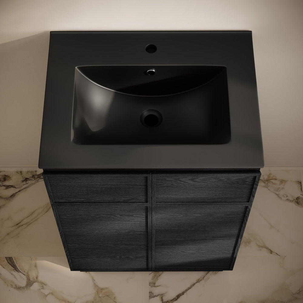 St. Tropez 24" Freestanding Bathroom Vanity in Black Oak with Black Sink Top