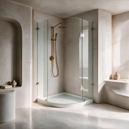 Marquette 38" x 38" Round Corner Double-Threshold Shower Pan Base with Center Drain in Glossy White