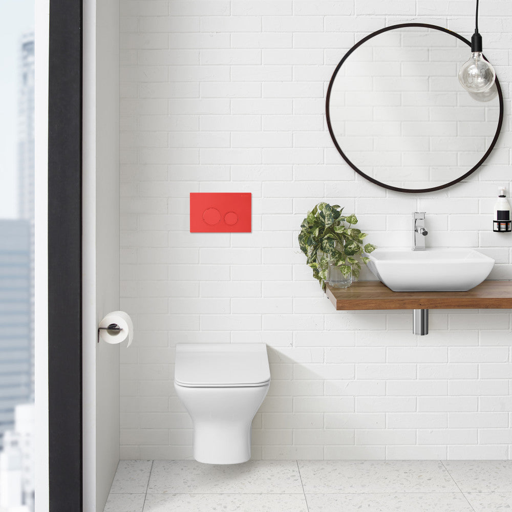 Monaco Wall Mount Dual Flush Actuator Plate with Round Push Buttons in Matte Red