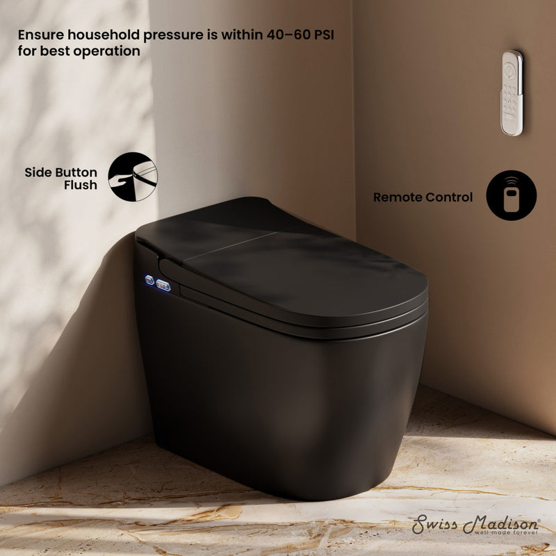 Avancer One Piece Smart Toilet 1.28 GPF in Matte Black with Heated Bidet, Air Drying, Night Light, Foot Sensor