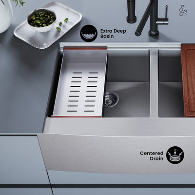 Rivage 36 x 22 Dual Basin Apron Kitchen Workstation Sink