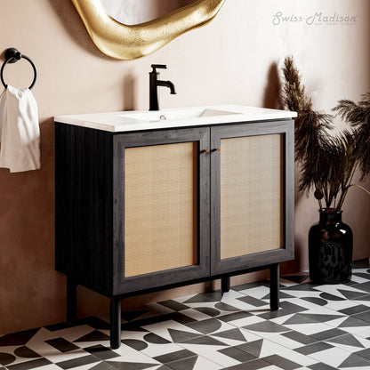 Classe 36" Freestanding Bathroom Vanity in Black Oak with Sink Top