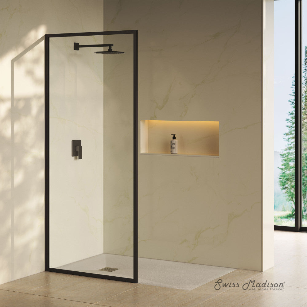 Pierre 34 x 76 Framed Fixed 3/8 in. (10mm) Clear Tempered Glass Shower Door with Matte Black Frame