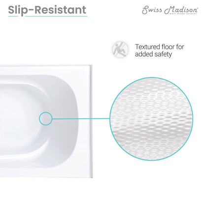 60-inch right-hand drain alcove bathtub with apron front and textured slip-resistant floor.