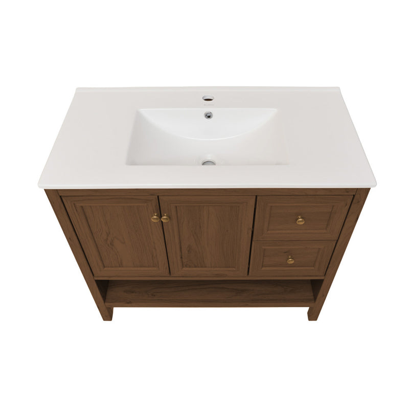 Chateau 36" Freestanding Bathroom Vanity in Brown Oak with Sink Top