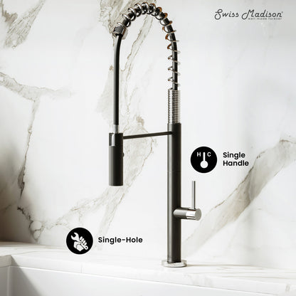 Chalet Single Handle, Pull-Down Kitchen Faucet in Brushed Nickel and Black