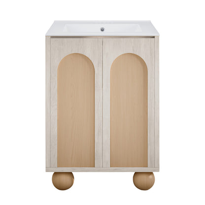 Plaisir II 24" Freestanding Bathroom Vanity in White Oak with 3-Hole Centerset Sink Top