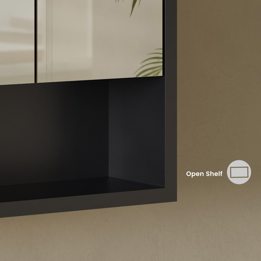 Delice 24 x 30 Rectangular Wall Mount Medicine Cabinet in Black with Open Shelf