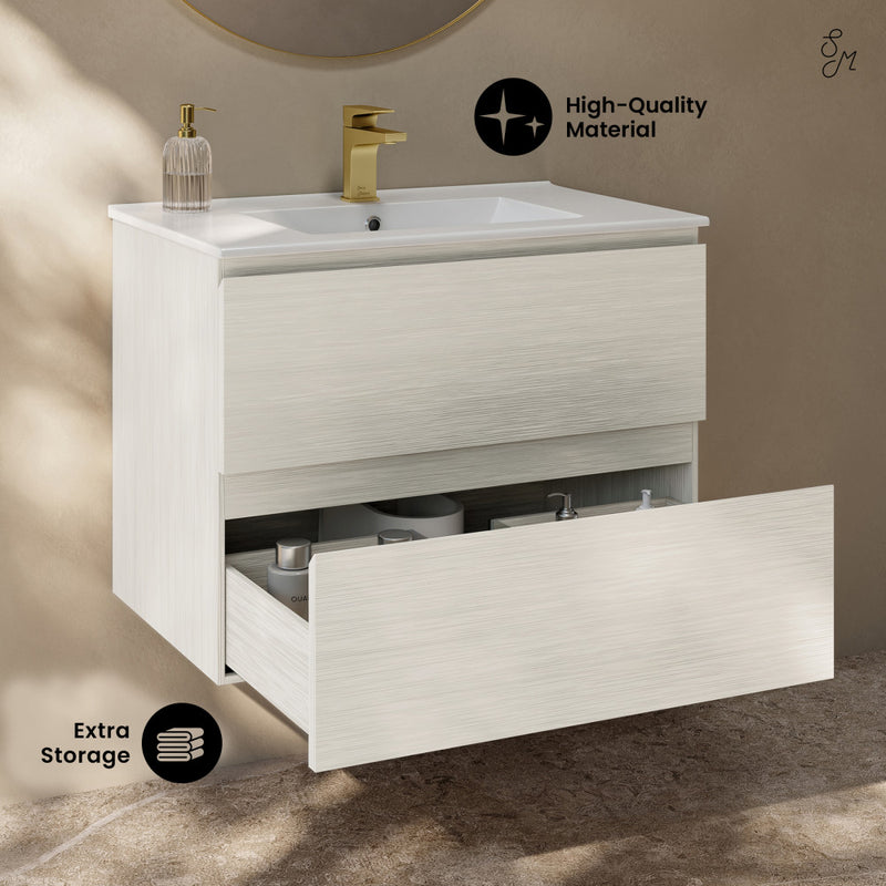 Liberte 30" Wall-Mounted Bathroom Vanity in White Oak with Sink Top