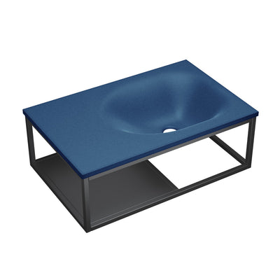 Lisse 24" Rectangle Concrete Wall-Mount Bathroom Sink in Royal Blue with Matte Black Frame