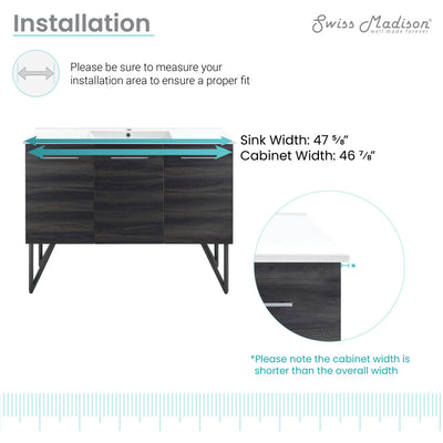 Annecy 48" Freestanding Bathroom Vanity in Black Walnut with Sink Top