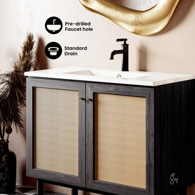 Classe 36" Freestanding Bathroom Vanity in Black Oak with Sink Top