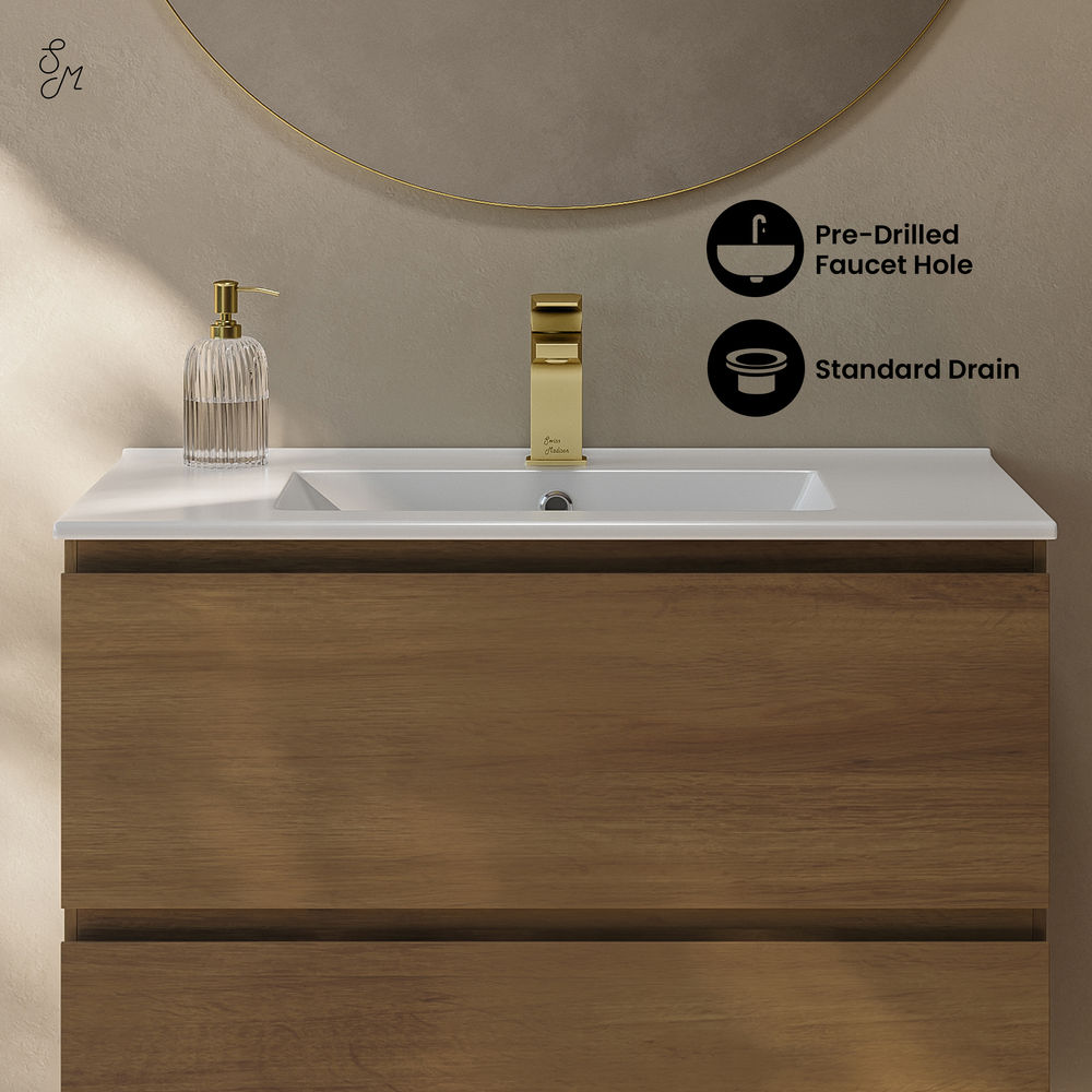 Liberte 30" Freestanding Bathroom Vanity in Brown Oak with Sink Top