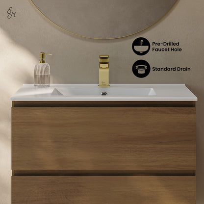 Liberte 30" Freestanding Bathroom Vanity in Brown Oak with Sink Top