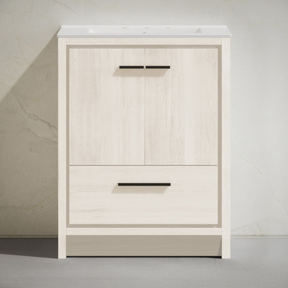 Virage 30" Freestanding Bathroom Vanity in White Oak with Widespread Sink Top