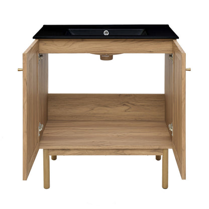 Classe 30" Freestanding Bathroom Vanity in Golden Oak with Black Sink Top