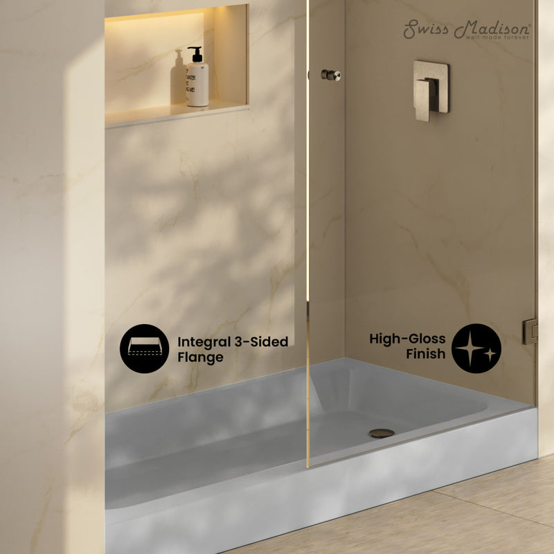 Voltaire 60 x 30 Shower Pan Base with Right Drain in Glossy Gray