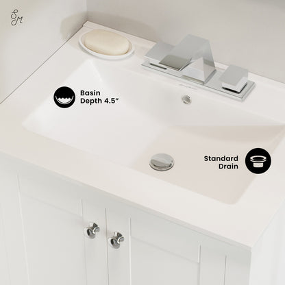 24" 3-Hole Centerset Vanity Sink Top in Glossy White