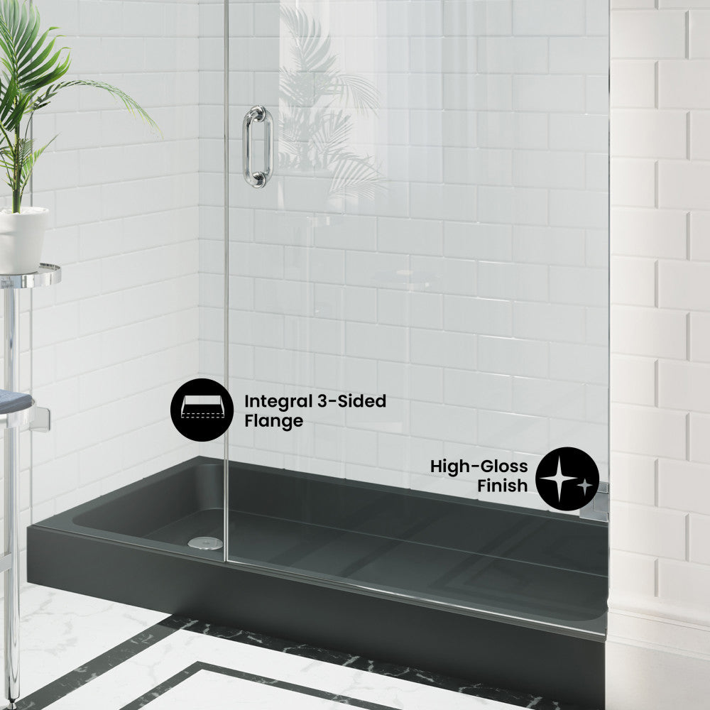 Voltaire 60" x 32" Acrylic Black, Single-Threshold, Left-Hand Drain, Shower Base