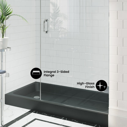 Voltaire 60" x 32" Acrylic Black, Single-Threshold, Left-Hand Drain, Shower Base
