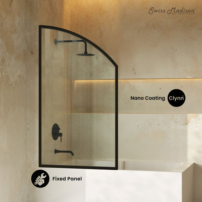 Demi 34 x 58 Framed Fixed 3/8 in. (10mm) Clear Tempered Glass Tub Door with Black Matte Frame