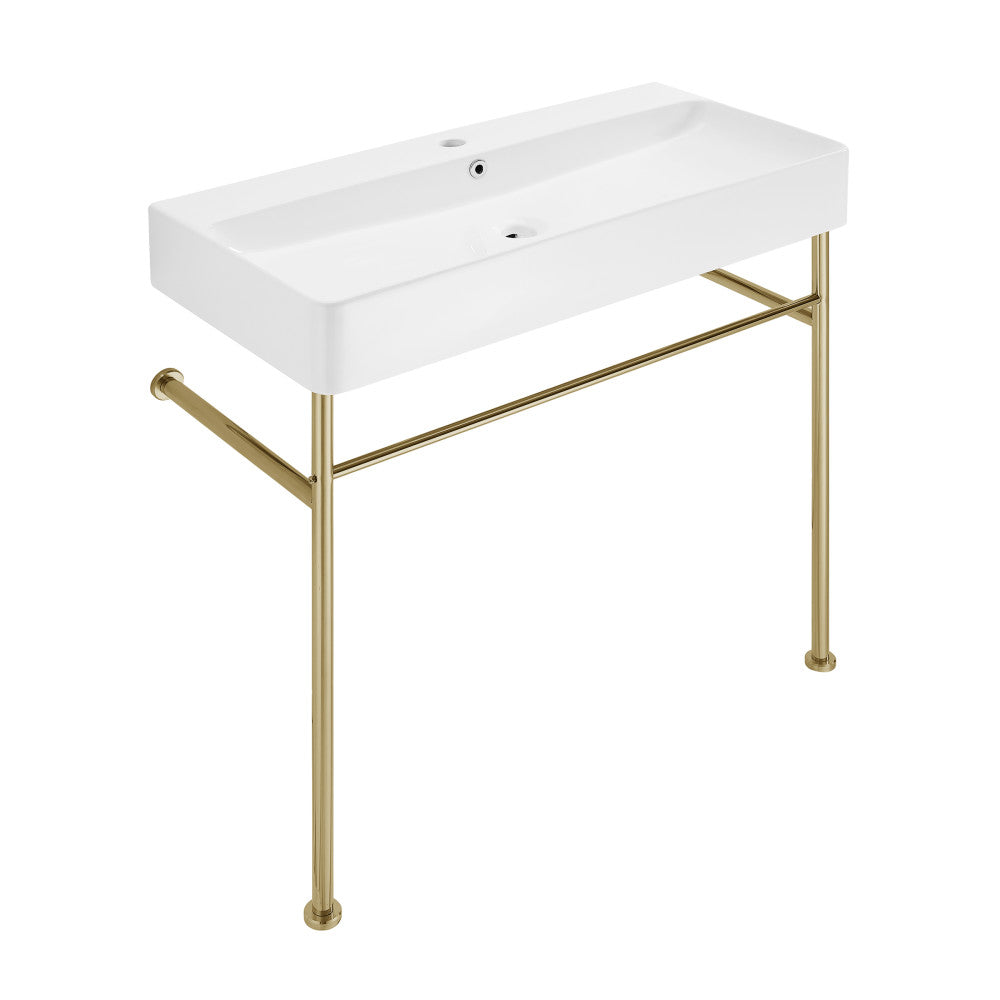 Carre 36 Ceramic Console Sink White Basin Gold Legs