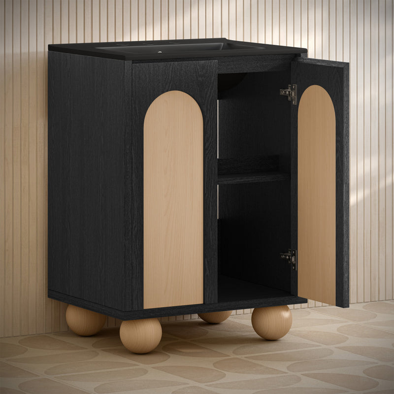 Plaisir II 24" Freestanding Bathroom Vanity in Black Oak with Black 3-Hole Widespread Sink Top