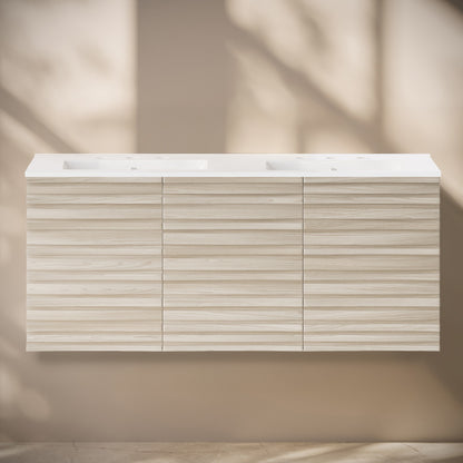 Cascade 48" Wall-Mounted Bathroom Vanity in White Oak with 3-Hole Widespread Double Basin Sink Top