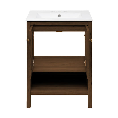 Chateau 24" Freestanding Bathroom Vanity in Brown Oak with 3-Hole Centerset Sink Top