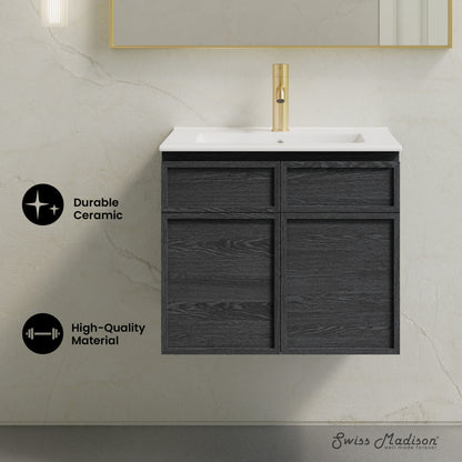 St. Tropez 24" Wall-Mounted Bathroom Vanity in Black Oak with Sink Top