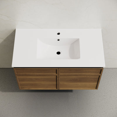 St. Tropez 36" Wall-Mounted Bathroom Vanity in Brown Oak with Sink Top