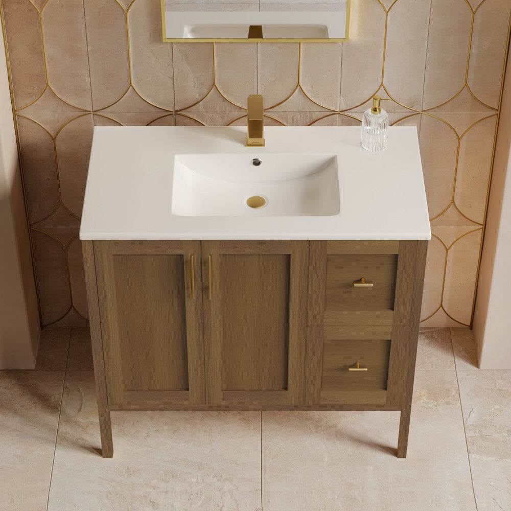 Forme 36" Modular Freestanding Bathroom Vanity with Sink Top in Brown Oak