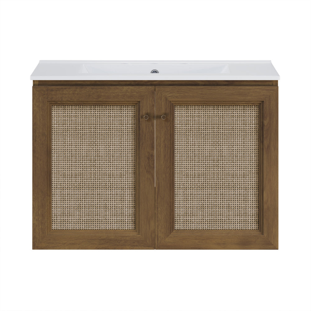 Classe 30" Wall-Mounted Bathroom Vanity in Brown Oak with Widespread Faucet Holes Vanity Top