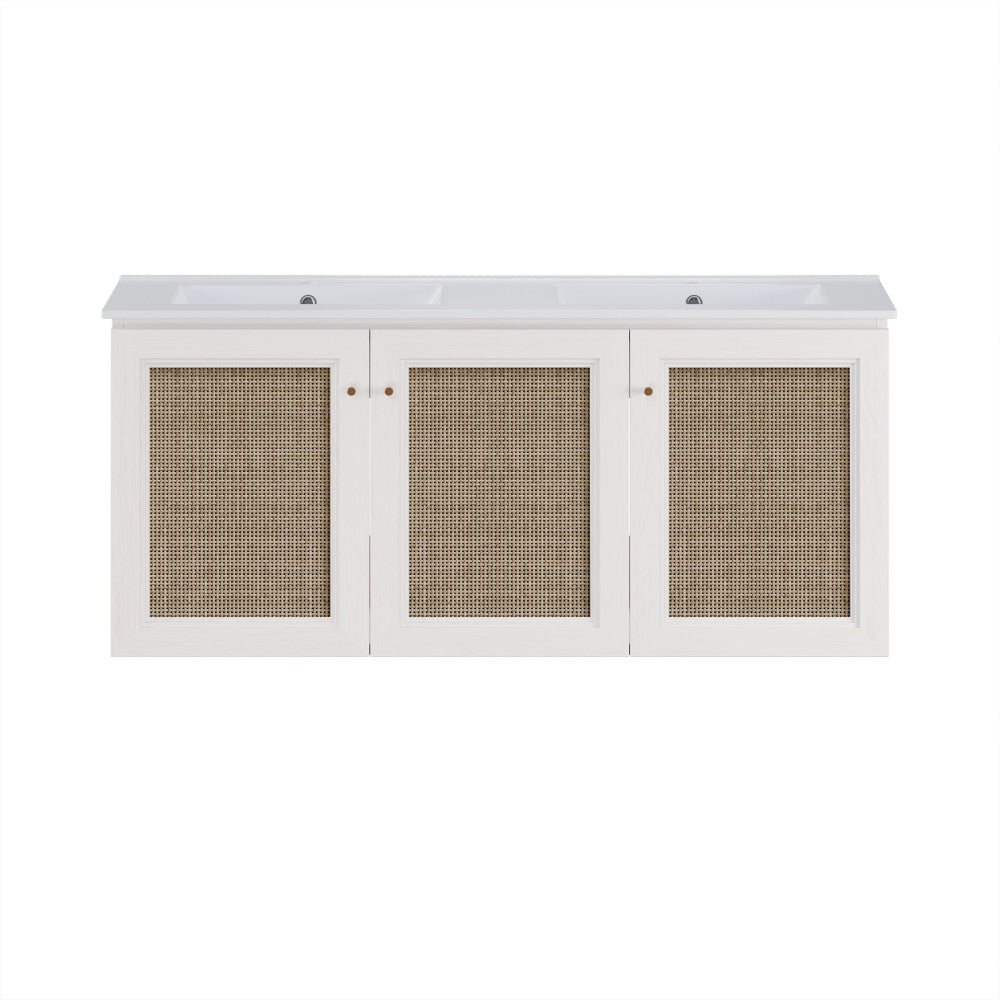 Classe 48" Wall-Mounted Bathroom Vanity in White Oak with Double Basin Vanity Top