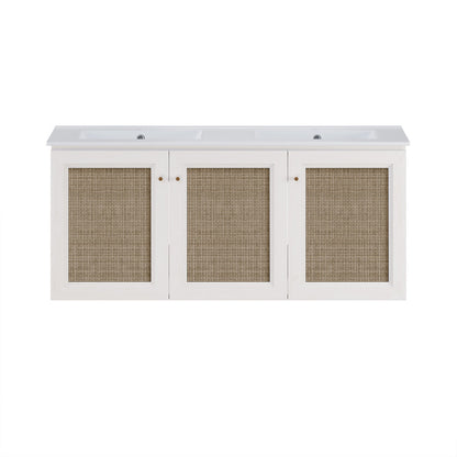 Classe 48" Wall-Mounted Bathroom Vanity in White Oak with Double Basin Vanity Top