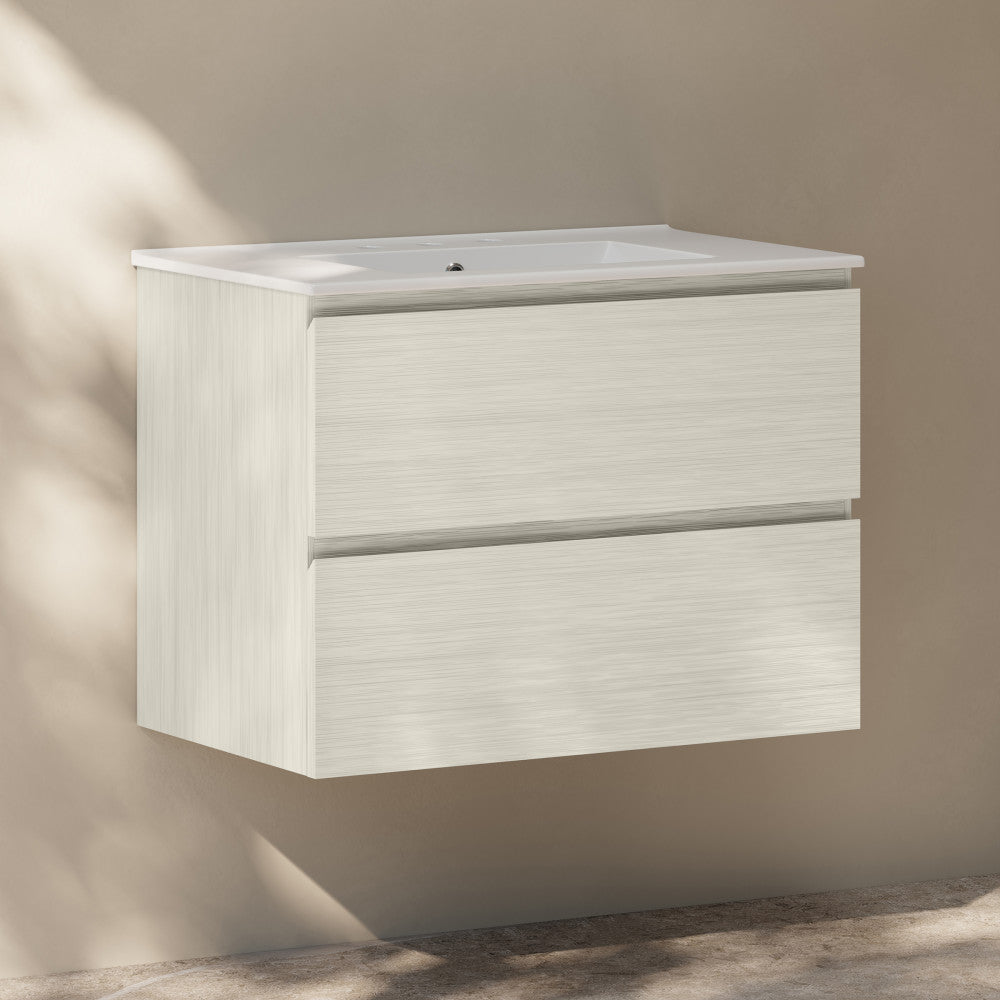 Liberte 30" Wall-Mounted Bathroom Vanity in White Oak with 3-Hole Widespread Sink Top