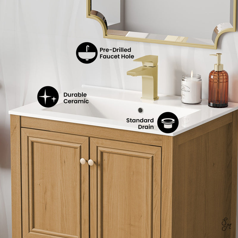Chateau 24" Freestanding Bathroom Vanity in Golden Oak with Sink Top